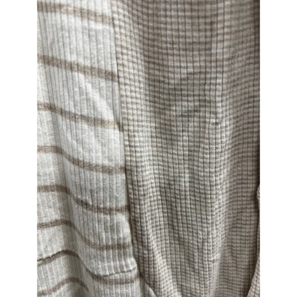 SWEET GRAY tan white Jersey knit national striped check blouse weekend sz L - Picture 7 of 8